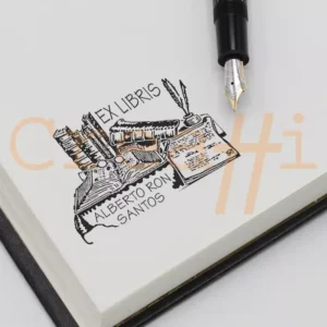 Exlibris clásico libros y pluma