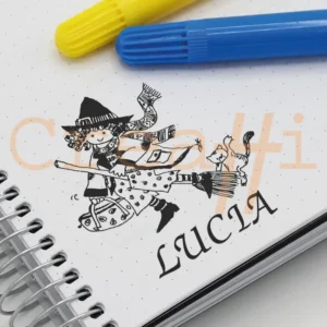 Exlibris infantil bruja y gato