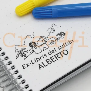 Exlibris infantil con diseño fantasía de Arabia
