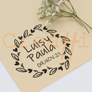 Exlibris para bodas corazones y hojas