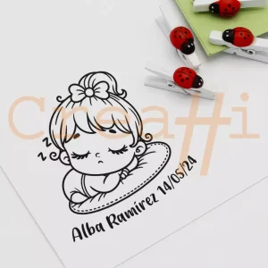 Sello bautizo diseño bebita dormida