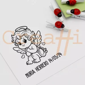 Sello bautizo diseño angelito rezando