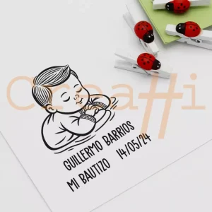 Sello bautizo diseño bebe rezando