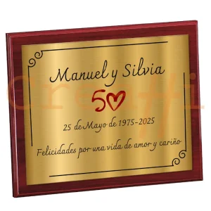 Placa personalizada bodas de oro acabado en oro