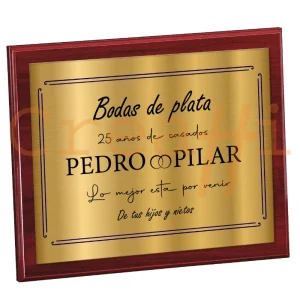 Placa personalizada bodas de plata acabado en oro