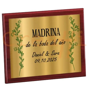 Placa personalizada madrinas y padrinos acabado en oro