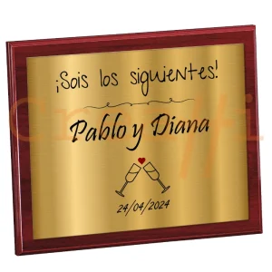 Placa personalizada parejas acabado en oro