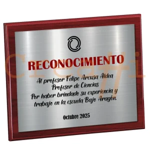 Placa personalizada reconomiento acabado en plata