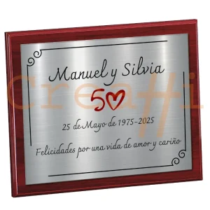 Placa personalizada bodas de oro acabado en plata