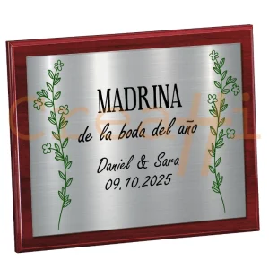 Placa personalizada madrinas y padrinos acabado en plata