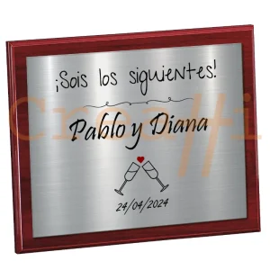 Placa personalizada parejas acabado en plata